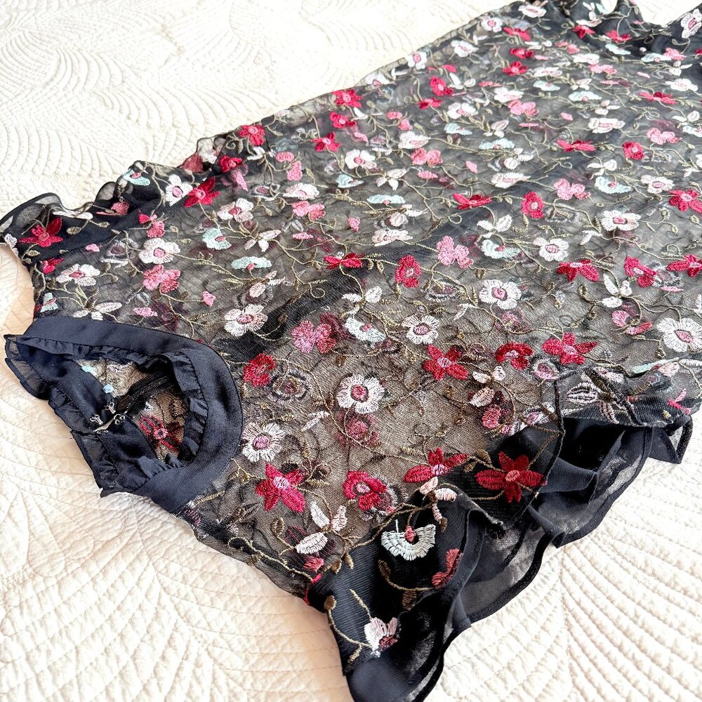 CeCe Sheer Embroidered Floral Mini Ruffle Dress Size L-XL - Picture 6 of 17
